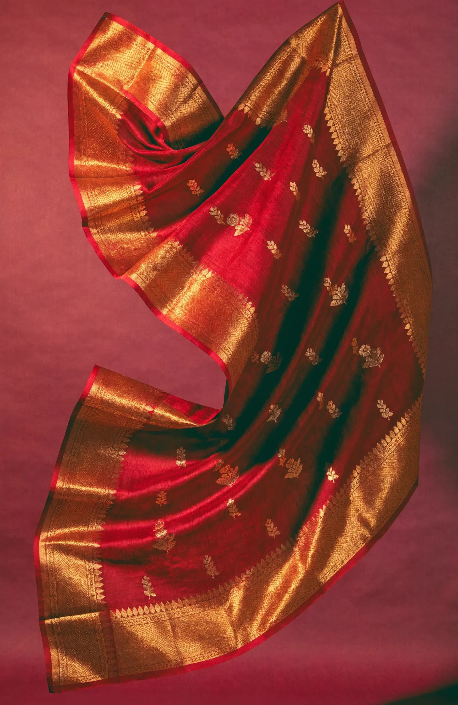 Maroon and gold silk saree
